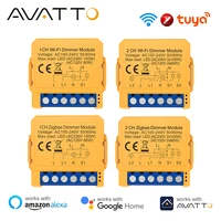 Avatto Tuya โมดูล sakelar peredup อัจฉริยะ1/2ช่องสวิทซ์ไฟหรี่สวิตช์โมดูลควบคุมรีโมทแอปสำหรับ Alexa Google Home 1