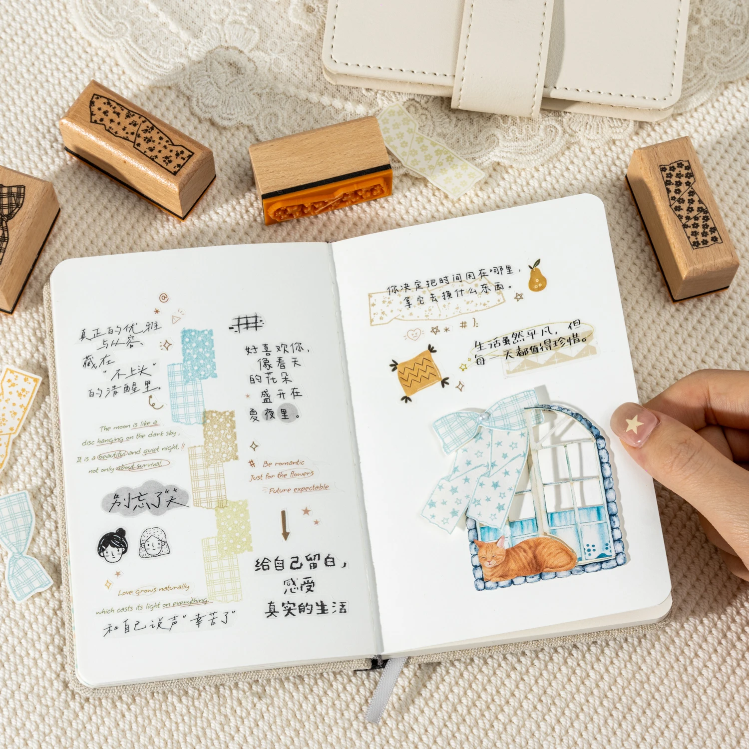 귀여운 나무 스탬프 캔디 나비넥타이 테이프 패턴 문구 공예 용품 홈 가든 DIY 스크랩북 장식 도구