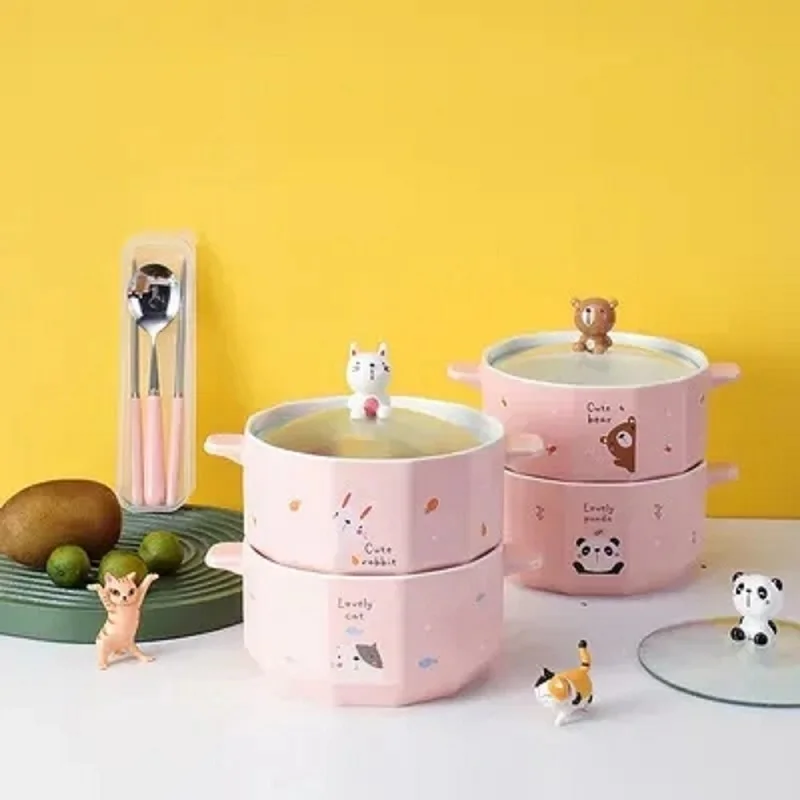 

Ceramic Ramen Bowl with Tableware Container for Kids, Instant Noodle Bowl, Japanese Cup, Kawaii, Lunch Box, Cute