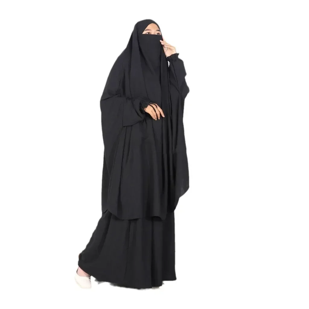 Abayas for Women 2 Piece Set Muslim Prayer Garment Abaya Long Khimar Hijab with Dress Ramadan Eid Islamic Clothes Niqab Djellaba