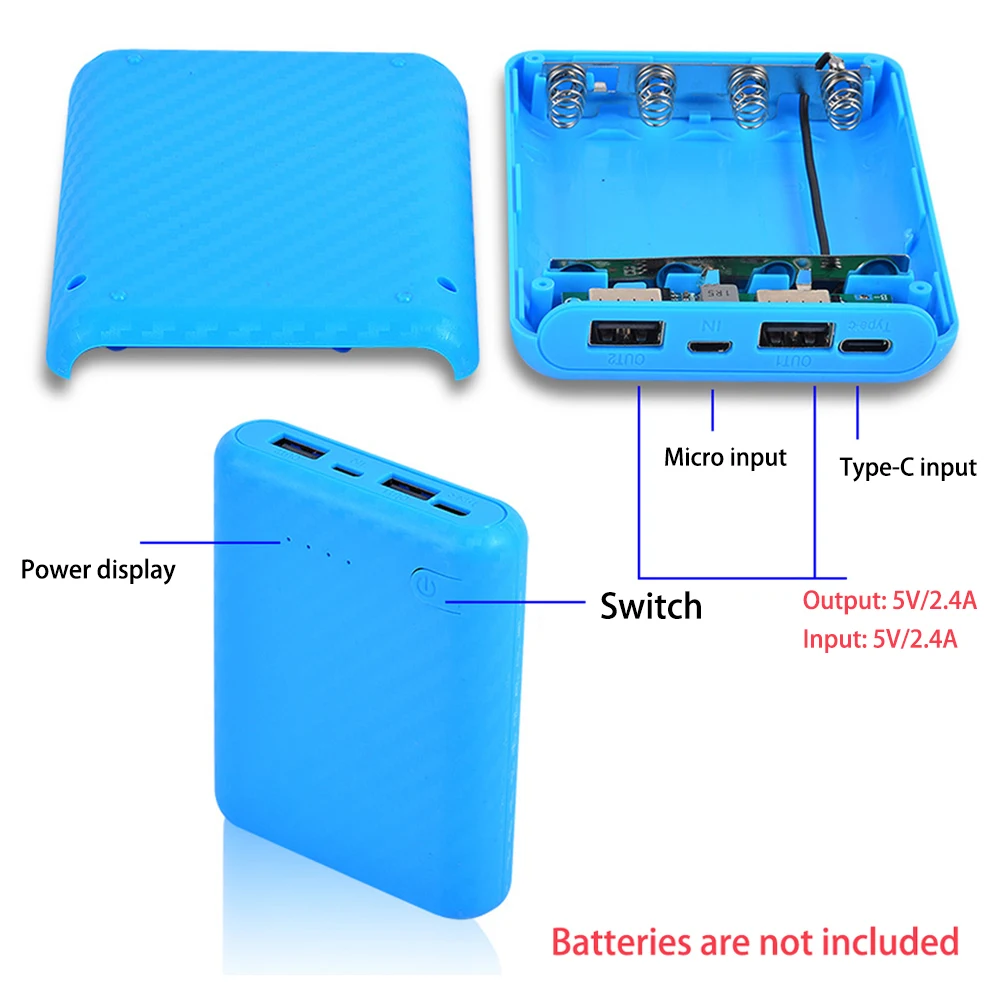 Battery Storage Box Power Bank Case Battery Power Bank Box 4 Slots 18650 Battery Box Welding Free DIY Detachable Charging Bank Shell Solderless Mobile Power Supply Sleeve