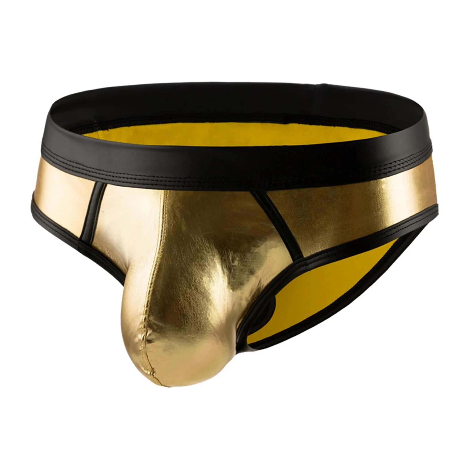 thumbnail image 1 of Calzoncillos con suspensorio de tiro bajo para hombre, ropa interior de charol, ropa interior brillante, calzoncillos con bolsa abultada y contorno de entrepierna brillante, 1 of 5