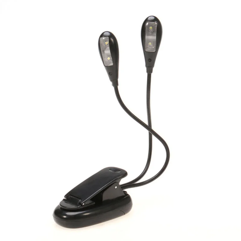 Black Clip-on 2 Dual Arms 4 LED Flexible Book Music Stand Light Eye Protection Adjustable Desk Lamp For Reading Work