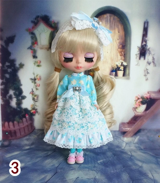 

Bjd doll blythe dress autumn blue flowers skirt light colour 30cm toy(Fit for Pullip,Ob24, Licca)