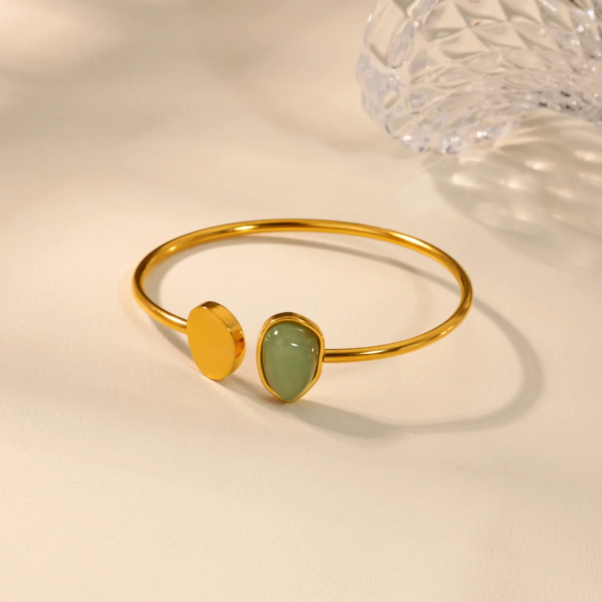 Jade Bangles Geometric Opening Stainless Steel Women