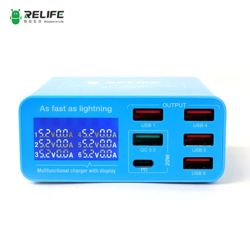 

Relife RL-304P 4+1+1 Port Digital USB Charger Support Intelligence QC 3.0 2.4A Lightning Charger For IPhone Samsung Huawei Vivo