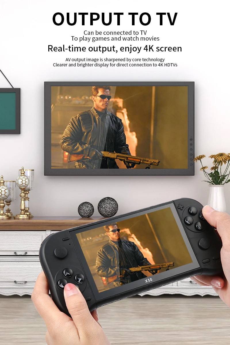 2022 X50 5.1 HD screen 64bit Video games supports multiple emulators ortable Handheld Retro Game Console Video Player tv output