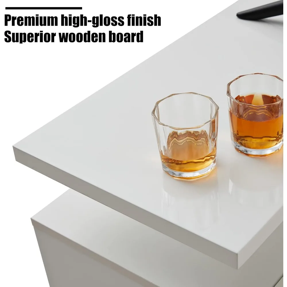 Fireplace TV Stand with 36" Fireplace,70" Modern High Gloss Fireplace Entertainment Center LED Lights, 2 Tier TV Console Cabinet 3