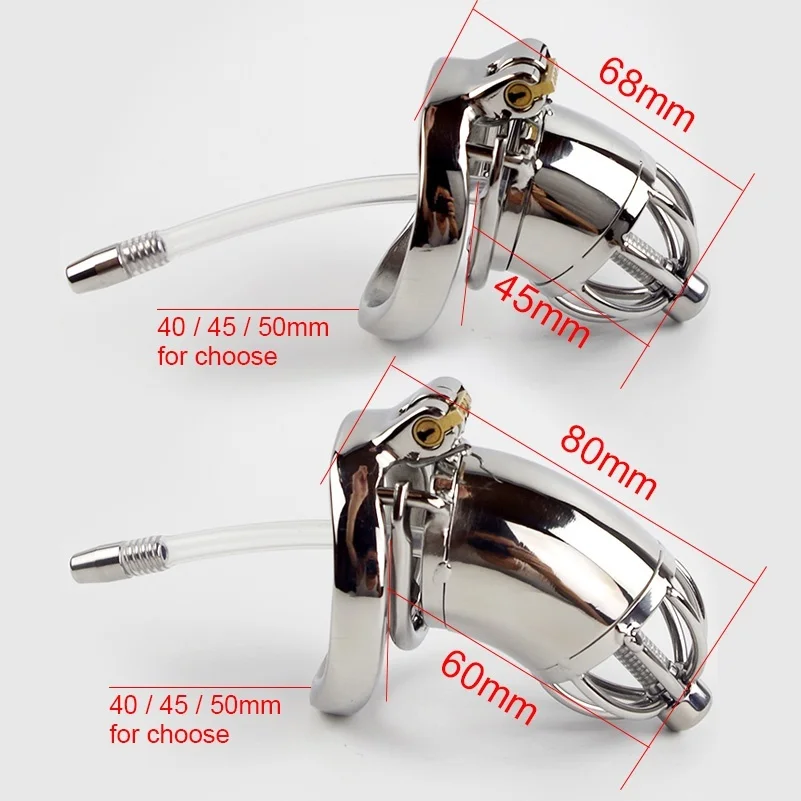 Stainless Steel Anti-separtion Chastity Lock with Urethral Sounds Catheter Stimulate Cock Cage Penis Ring Sm Sex Toy for Man Gay