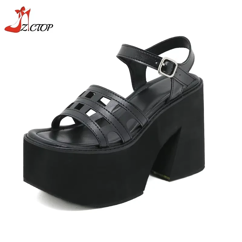 Platform Women Sandals Block Heel 2025 Summer New Black