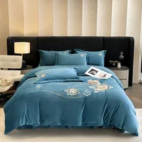 Drap de lit en polaire double face, broderie thermique épaisse, quatre pièces, kit de literie pour l'hiver, housse de couette 6