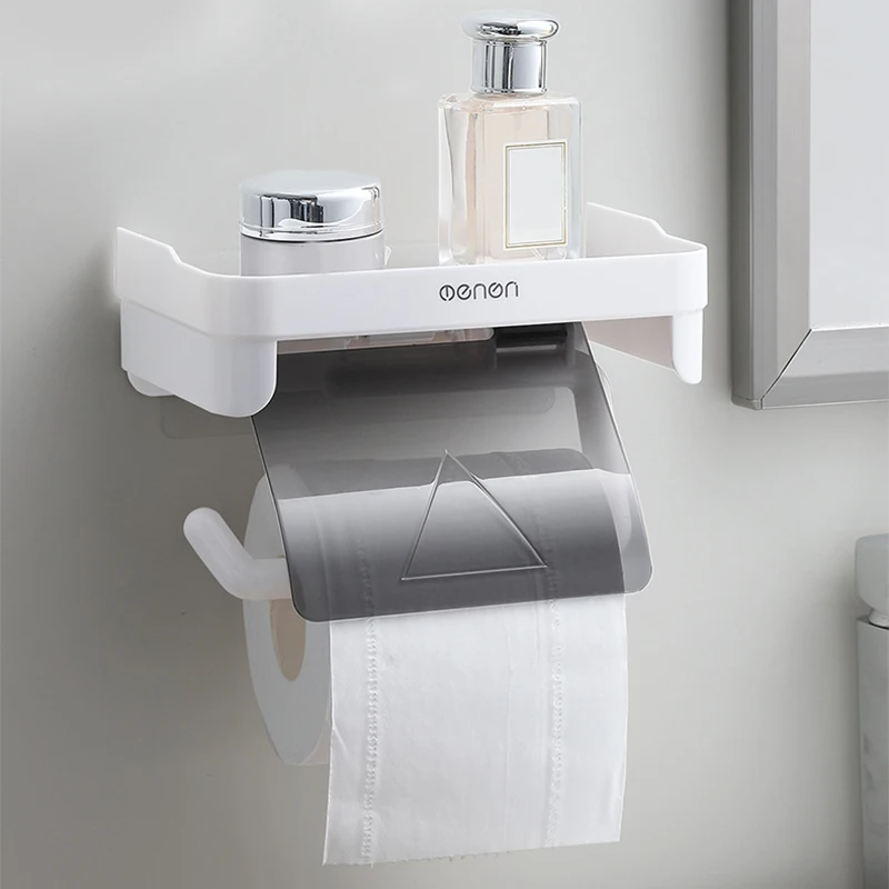 

Wall Mount Toilet Paper Holder Top Sundries Storage Plastic Waterproof Roll Paper Storage Rack Bathroom Tissue Organizer Shelves