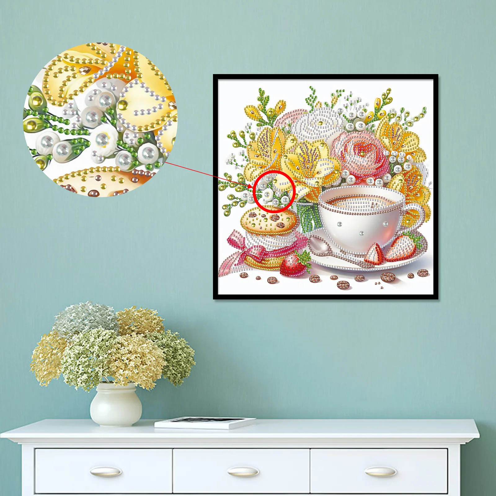 DIY Coffee and flowers 5D Special Shape Diamond Art Kits for Beginners,Diamond Art Painting Kits for Home Wall Decoration Gift