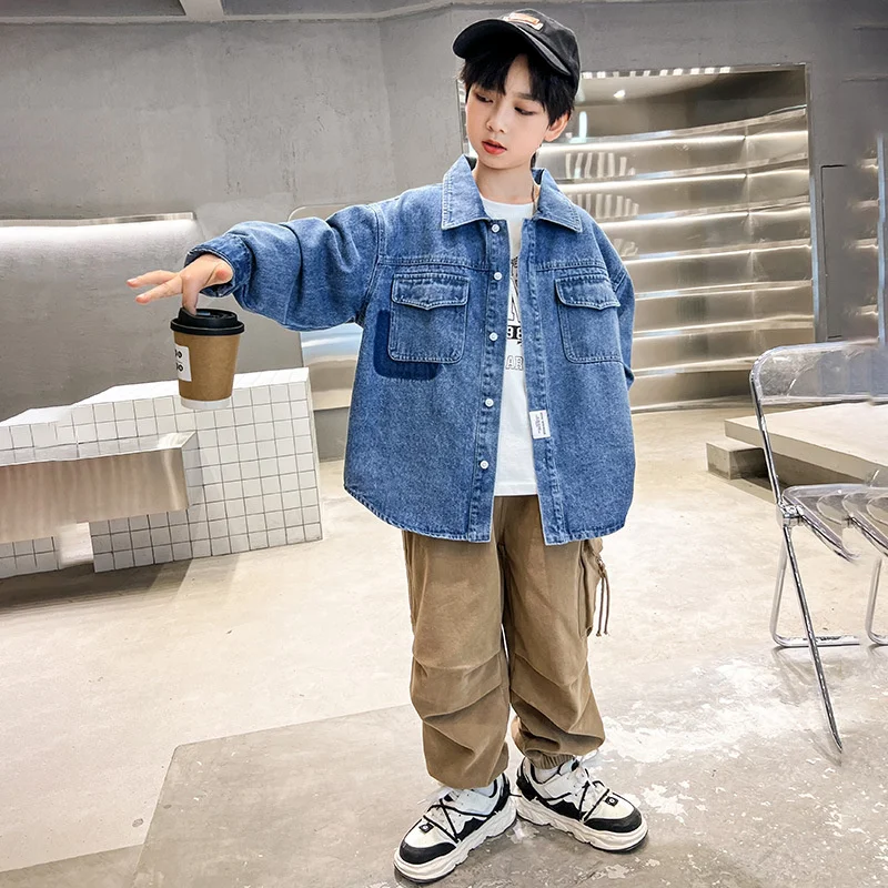 Boys Coat Jacket Cotton Outerwear Overcoat Loose Jean Spring Autumn High Quality Children's Warm Clothing