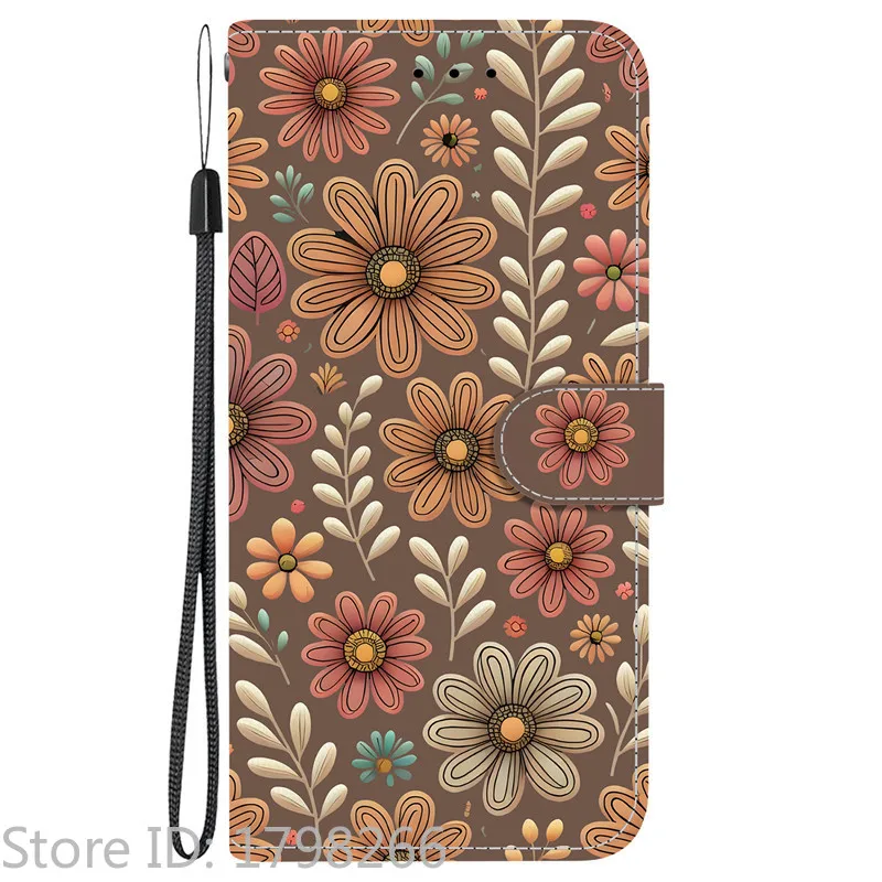 Elegant Colored Flower Wallet Phone Case - Magnetic Flip Leather Cover with Cute 3D Pattern