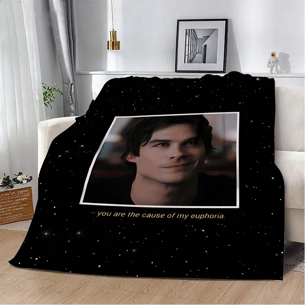Damon Salvatore The Vampire Diaries Printed Picnic Blankets Warm Blanket Soft and Comfortable Blanket Home Travel Birthday Gift 2