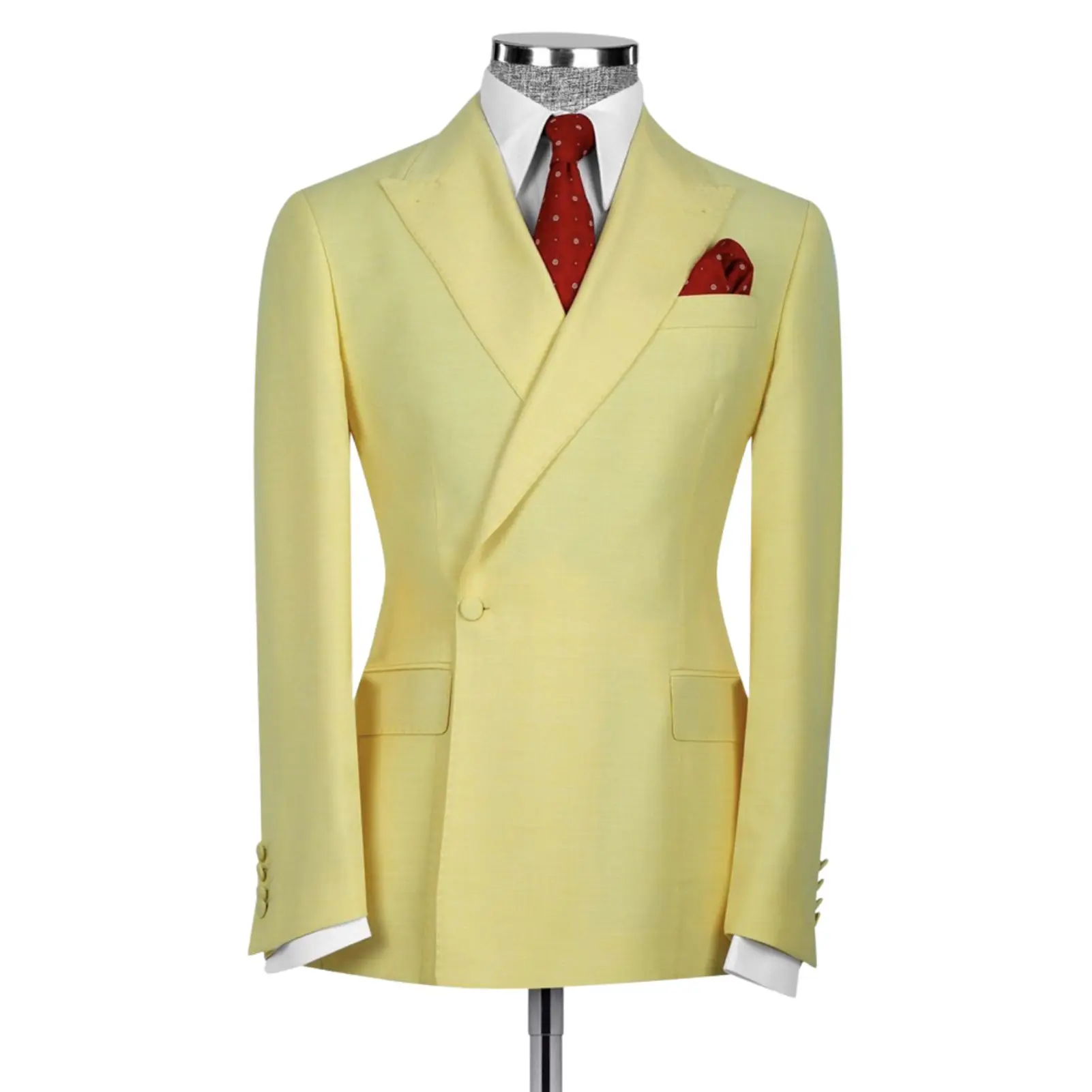

Yellow Suit for Men Peaked Lapel 1 Button Groom Prom Tuxedo Summer Blazer Trousers for Wedding Wear 2Pcs Jacket Pants Outfit