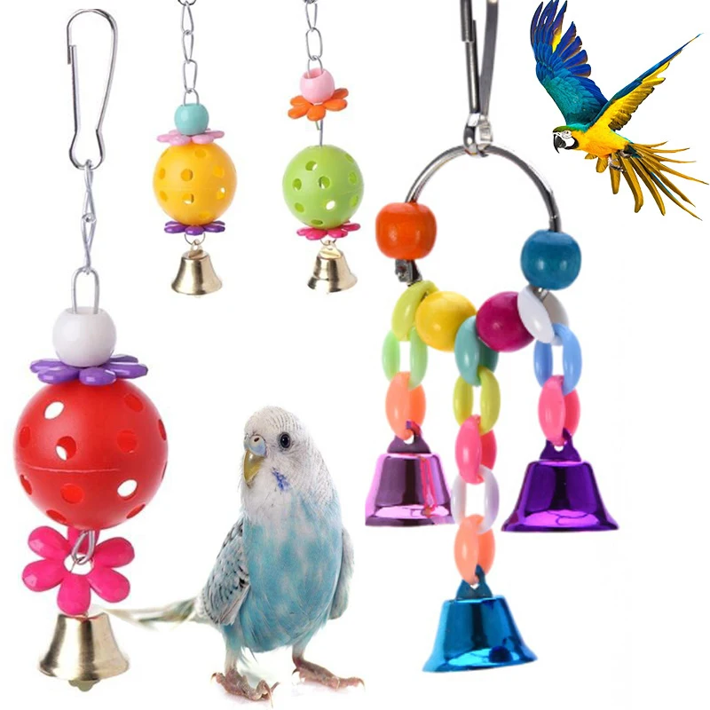 

Bird Parrots Toys Indestructible Chewable Swing Hanging Chewing Bite Bridge Wooden Beads Ball Bell Toys Pet Supplies