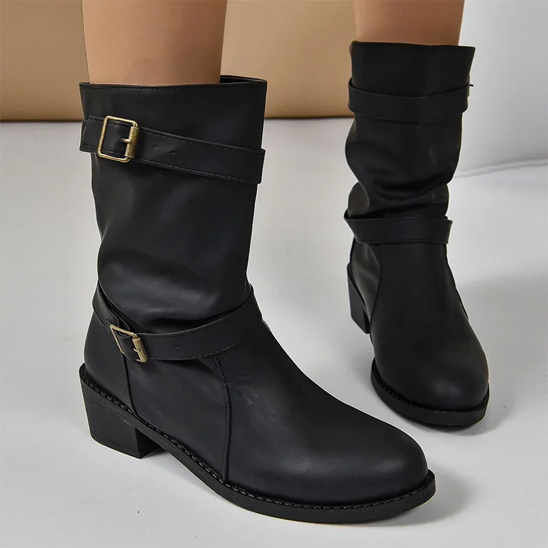 

Mid Heels Women Fashion Chelsea Boots Mid Calf Women Luxury Winter Retro New Shoes 2024 Gladiator Casual Western Botas Mujer