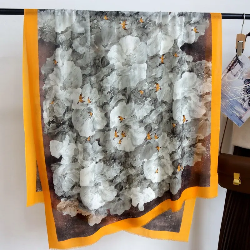 

100% Pure Cashmere Scarfs For Women Foulard Scarf Hijab Shawl Warps Bufanda Fashion Pashmina Female Floral Neck Scarves Bandana