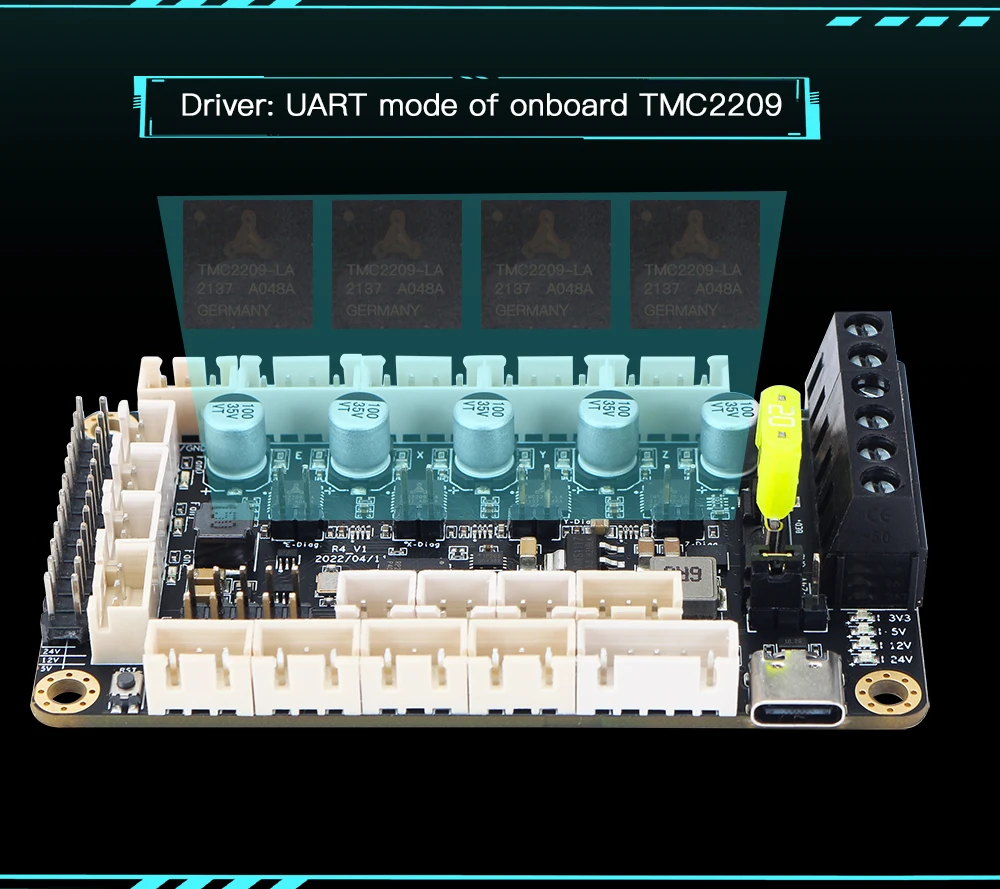 V0.1, Placa 86 mm * 48mm, Peças TMC2209