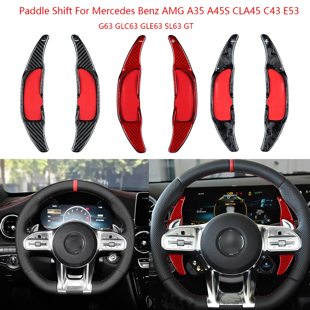 탄소 섬유 자동차 스티어링 휠 허브 패들 시프터, 메르세데스 벤츠용, 메르세데스 벤츠 AMG A35 A45S CLA45 C43 E53 G63 GLC63 GLE63 SL63 gt용, 2 피스