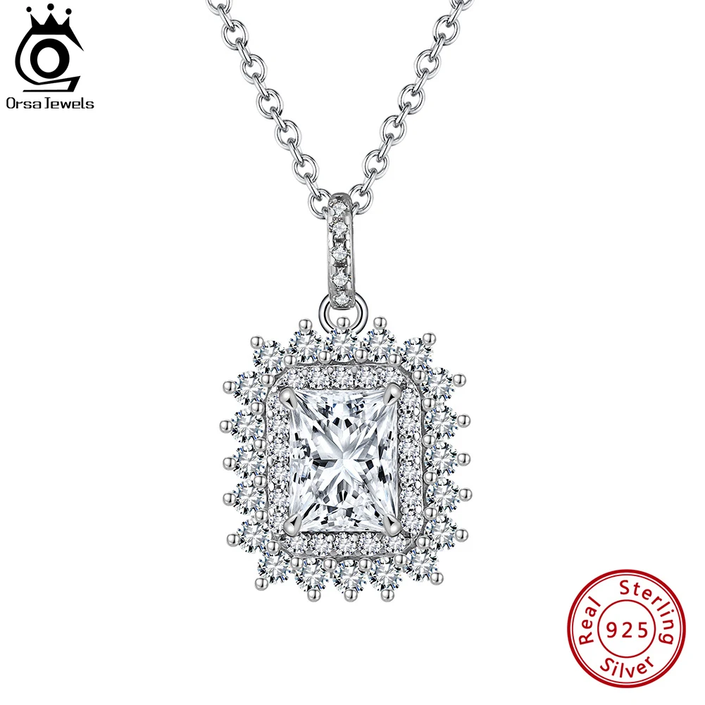 

ORSA JEWELS 925 Sterling Silver Brilliant 8A Premium 6*8mm Cubic Zirconia Neck Chain for Women Pendant Necklaces Jewelry LZN13