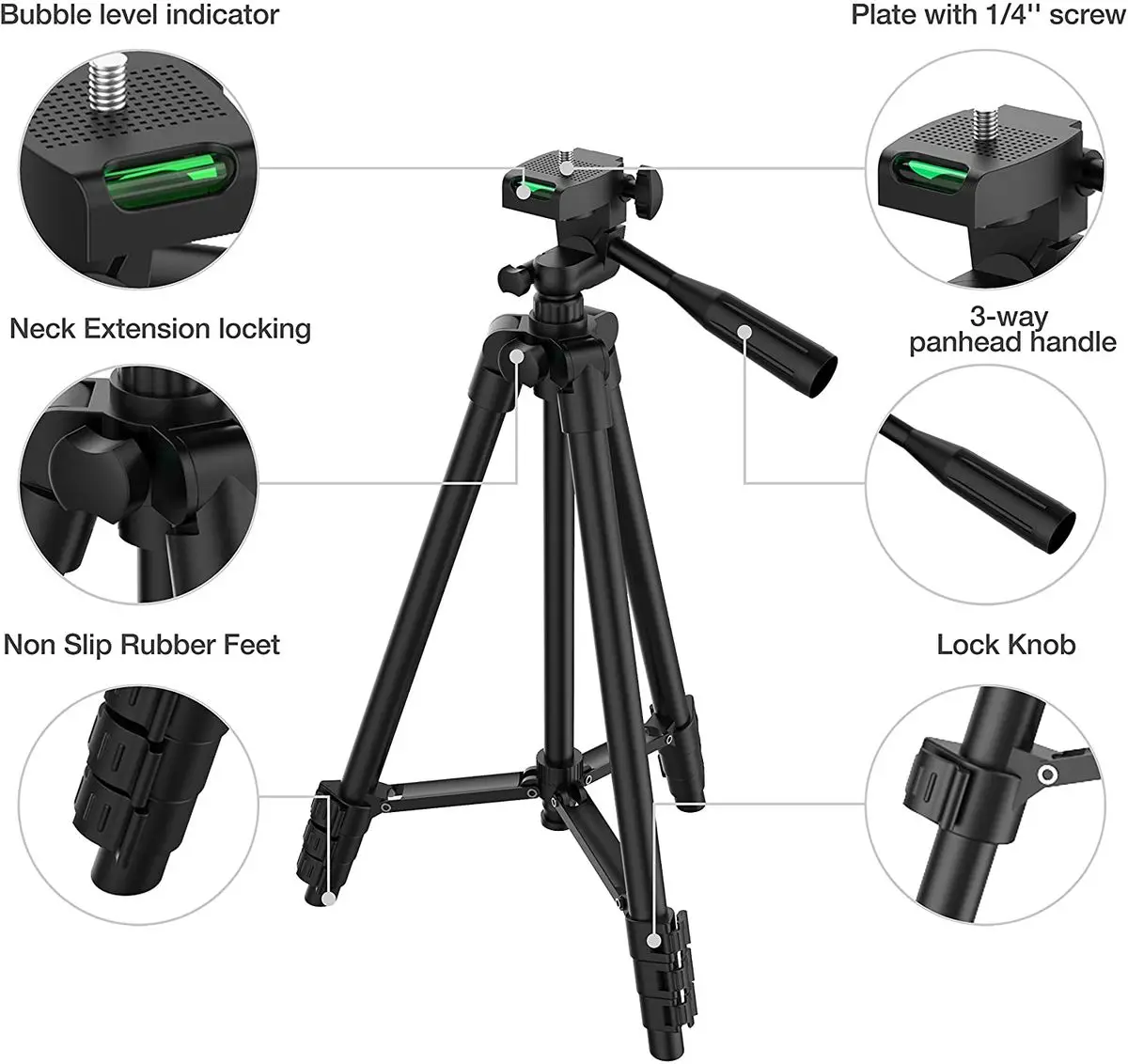 NA-3120 휴대폰 삼각대 스탠드, 범용 DSLR 사진, 고프로 아이폰 휴대폰용 알루미늄 여행 삼각대 파, 셀카 리모컨 포함, 102cm