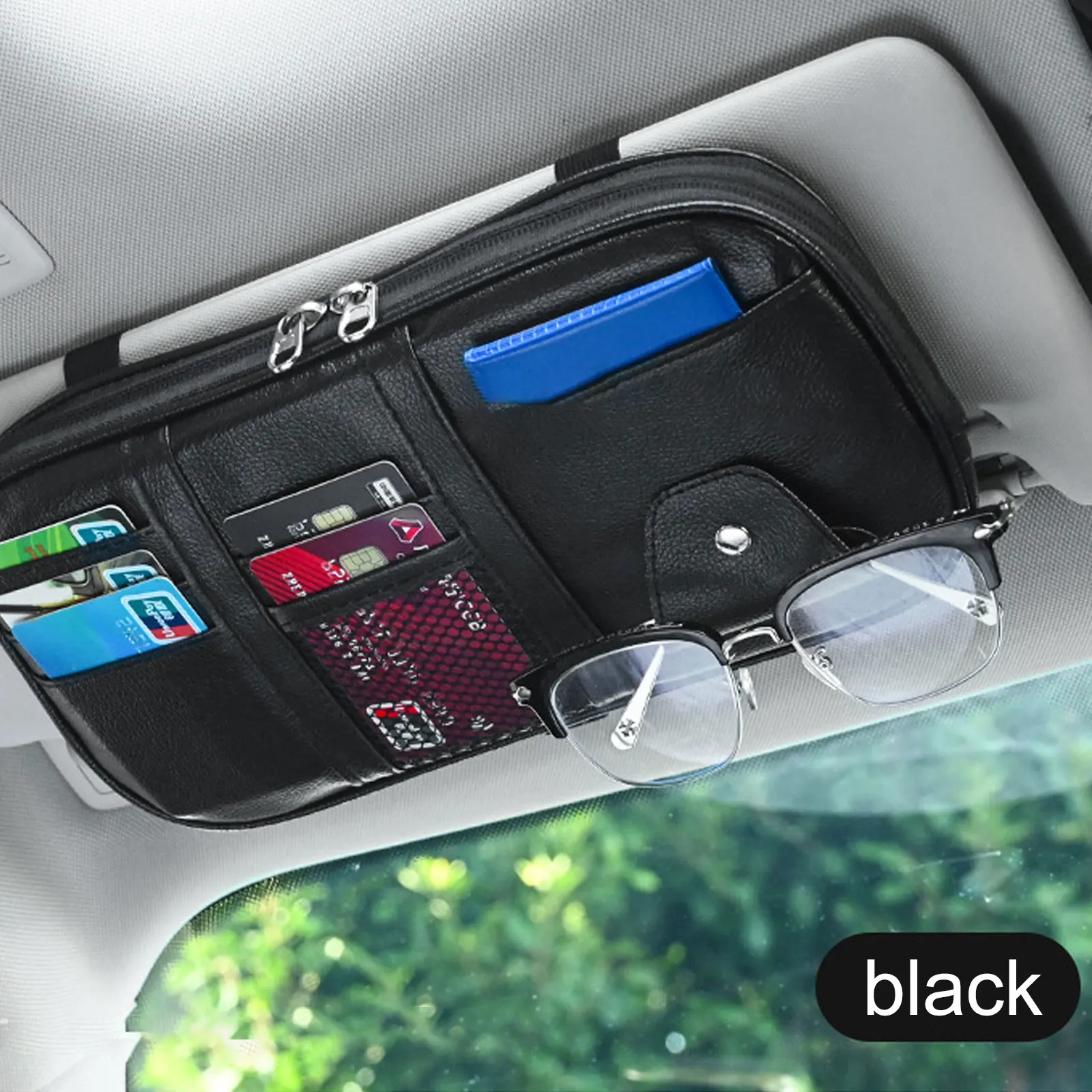 

Car Sun Visor Organizer Auto Pocket Organizer Car Truck SUV Storage Pouch Glasses Bill Pen Card Holder Multi-Pocket Net Zipper
