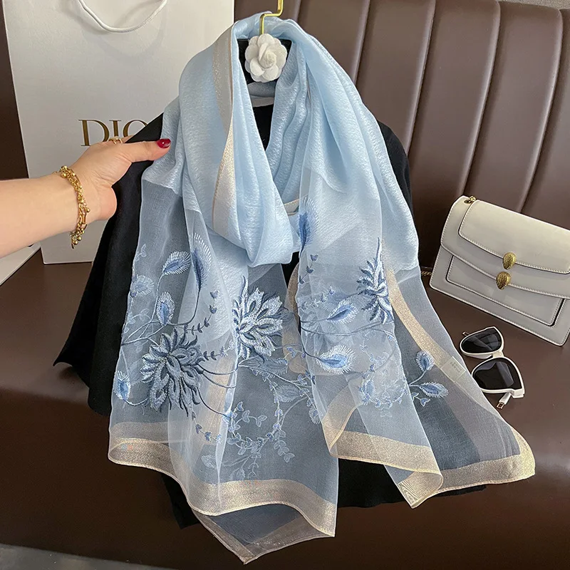 

Long Embroidery Floral silk wool scarf Shawls Wraps Women Bufandas Foulard Headkerchief Hijab Pashmina Scarves Bandana Poncho