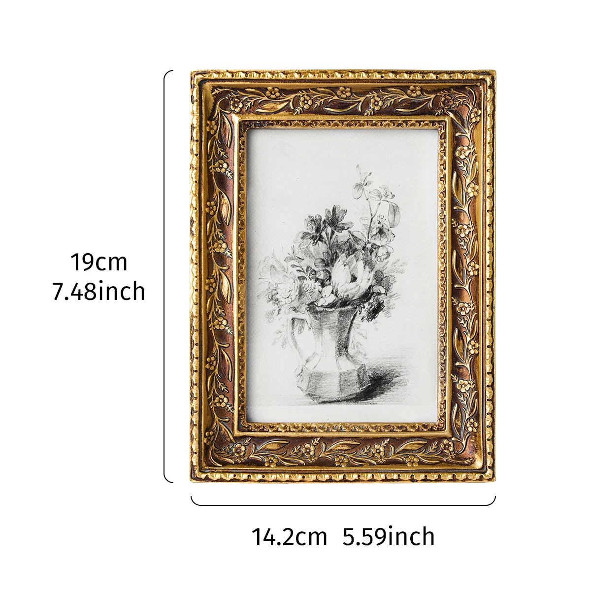 1PC, golden retro pattern photo display frame, resin material three-dimensional pattern decorative frame