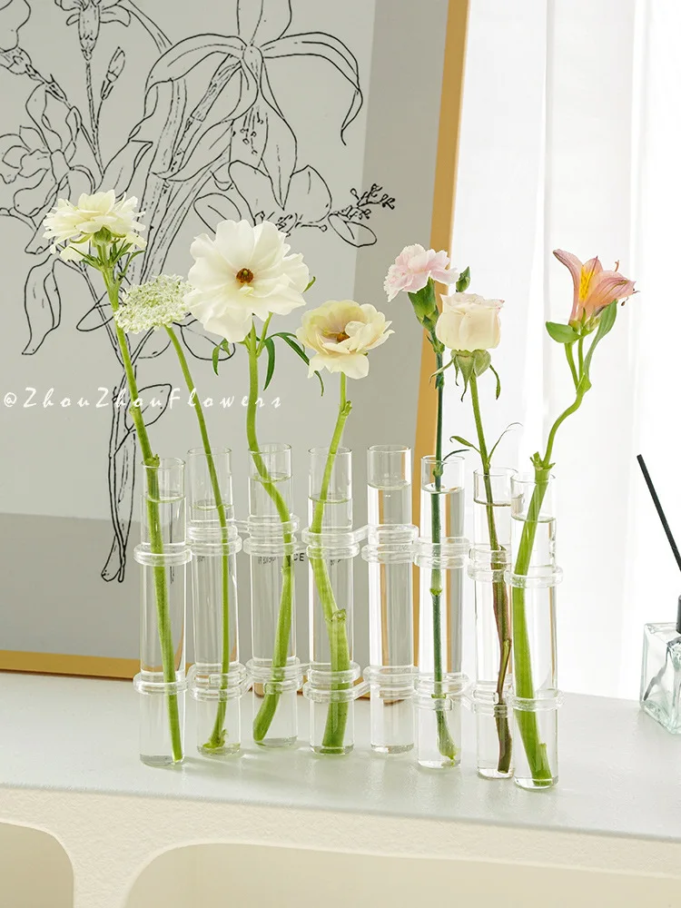 Creative Simple Clear Glass Vase Tubes Set Hanging Flower Arrangement Holder Transparent  Plant Container Home Room Decoration 3