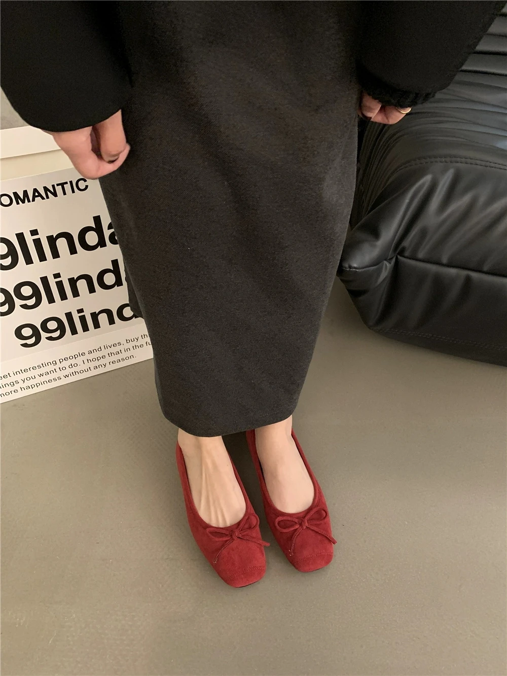 Damen-Ballerinas mit eckiger Zehenpartie, flachem Absatz und weicher Sohle, Frühjahr 2026, elegante Schleifen-Damenschuhe zum Gehen – Detail 10