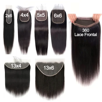Straight 13x6 Lace Frontal Only 360 Lace Brazilian Virgin Human Hair 2x6 Lace Closure 4x4 5x5 Transparent Swiss Lace Closure 1