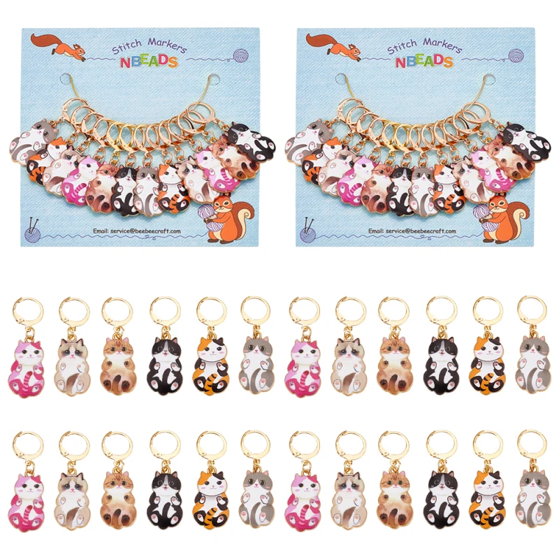 24 Pcs Enamel Cat Stitch Markers Enamel Alloy Crochet Stitch Marker Charms Removable Locking Marker for Knitting Weaving