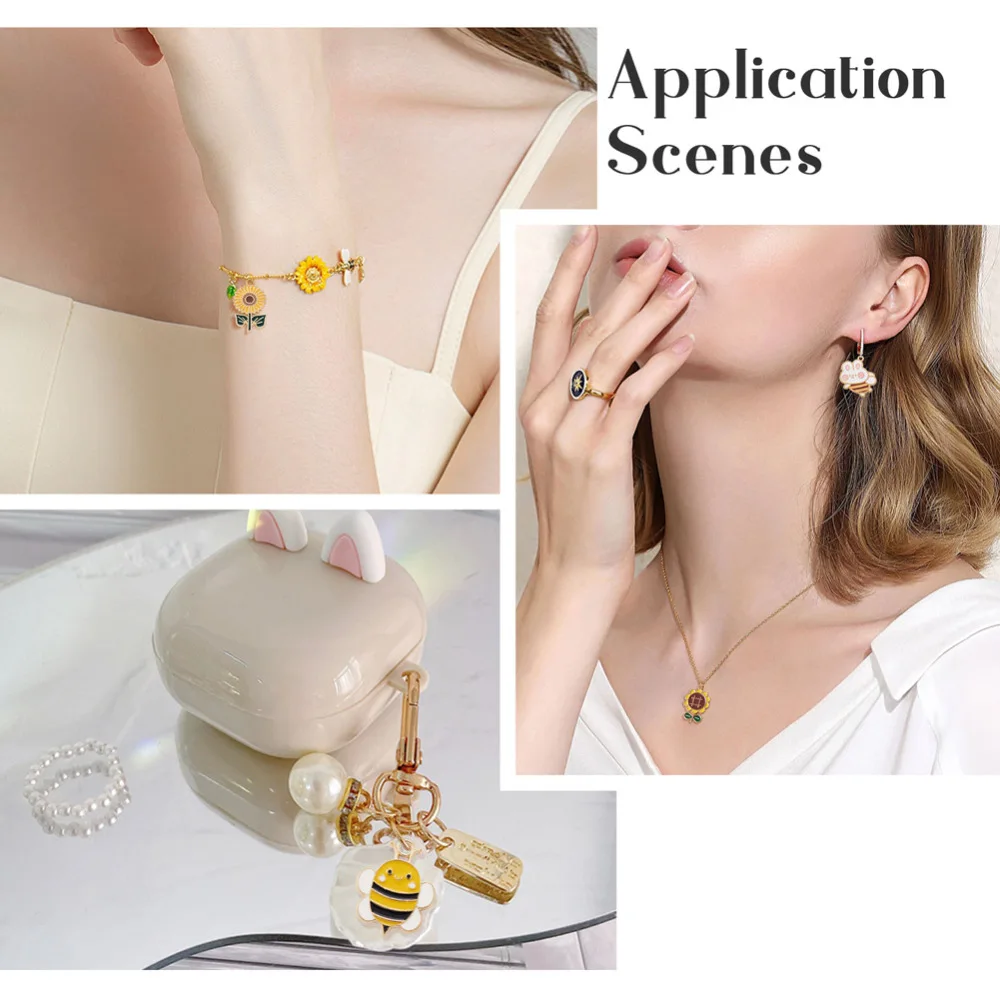 52Pcs Spring Enamel Charms Sunflower Cute Bee Honeycomb Enamel Pendants for Necklace Bracelet Dangle Charms DIY Jewelry Findings