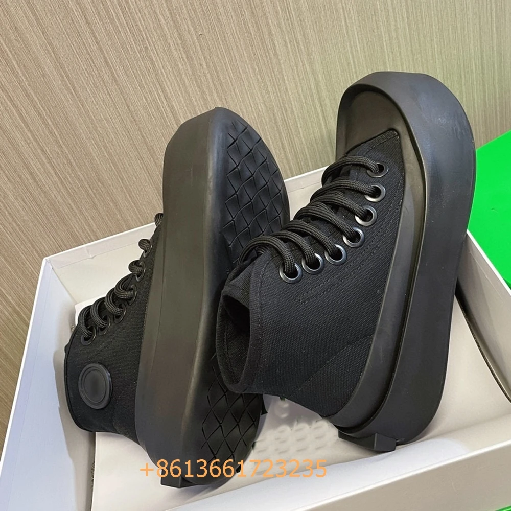 Black/white/green Mixed Color Jumbo Sneakers Women/men Vulcanize Shoes 4.5Cm Platform Round Toe Lace-Up High Top Canvas Sneakers 4