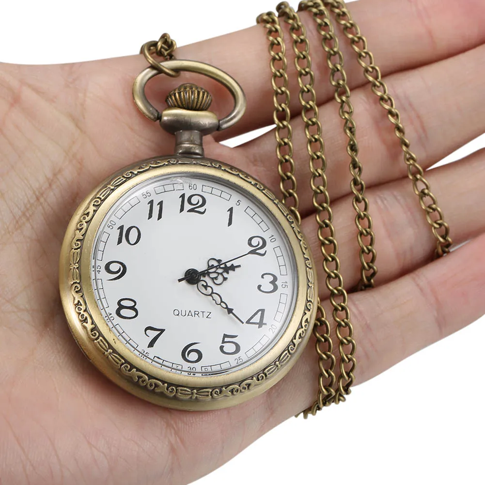

1 Pcs Men Women Bronze Quartz Pocket Watch Carved Case With Chain Alloy Quartz Watch Cool Chain Carved Case Quartz Pocket Watch