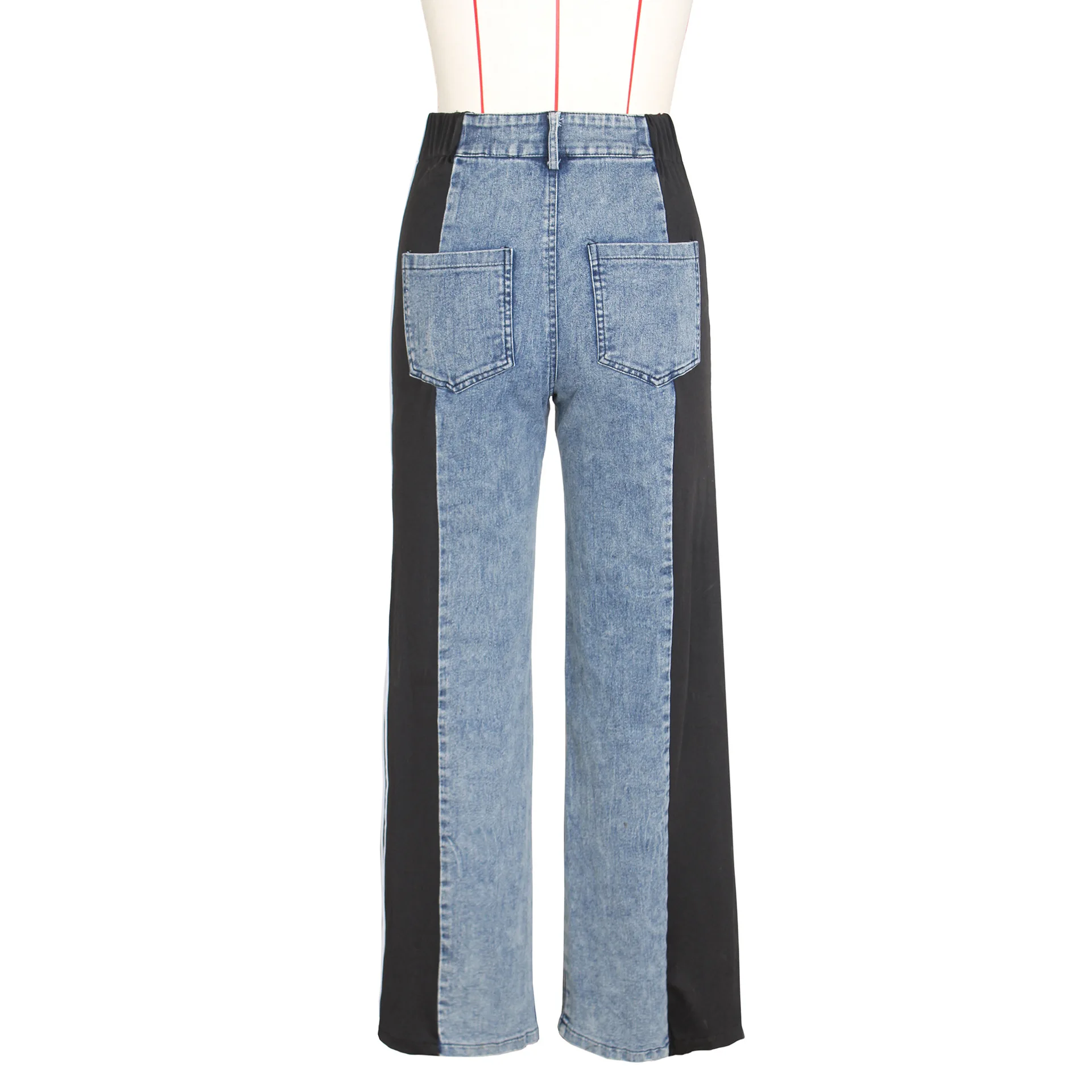 Splicing Three Stripes Wide Leg Denim Pants Women's 2024 Summer Fashion New Casual High Waist Stretch Straight Jeans Pant