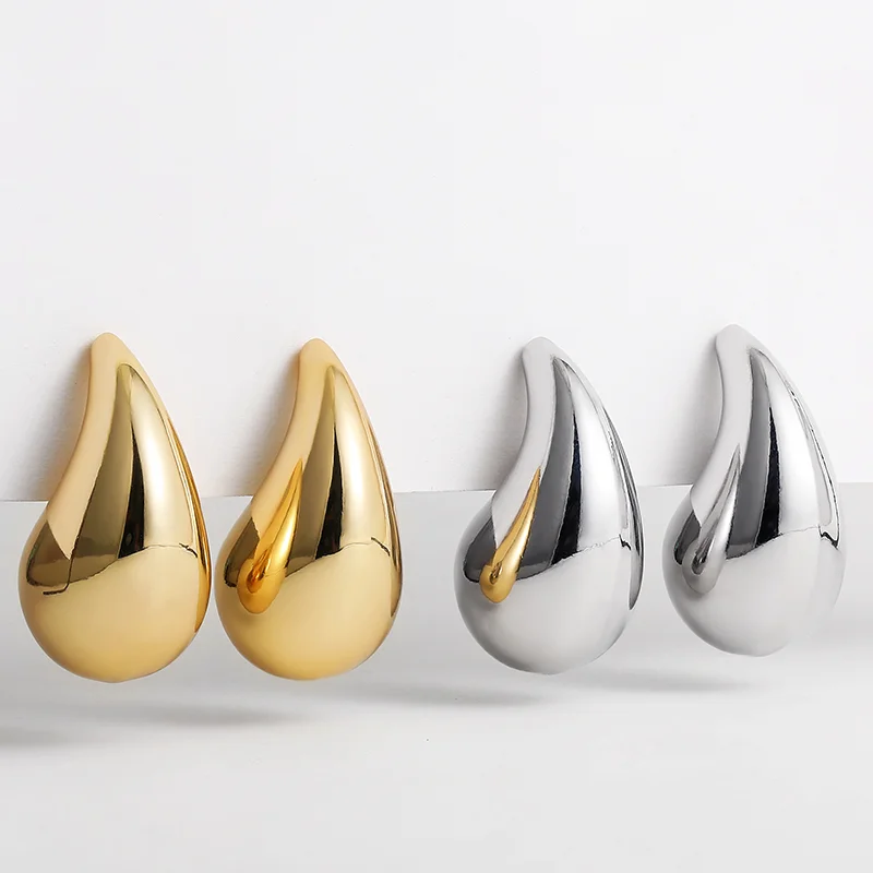 Punk Retro Chunky Waterdrop Orecchini Pendenti Placcati Oro Donna Liscio Acciaio Inossidabile Minimalista Dupes Teardrop Stud Ear Jewelry