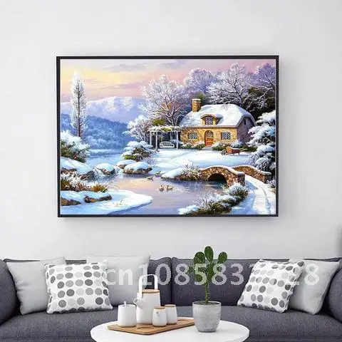 

Snow House Landscape Diamond Painting 5d AZQSD Rhinestones Winter Embroidery Home Decor Gift Needlework Picture
