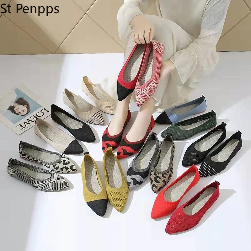 2022 Fashion Slip On Mesh Loafers Breathable Stretch Ballet Shallow Flats Women Soft Bottom Pointed Toe Boat Shoes