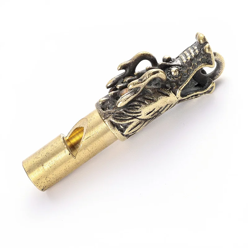 Handmade Vintage Brass Dragon Head Whistle Pendant Outdoor Survival Call Emergency Tools Whistles Necklaces Keychains Charm