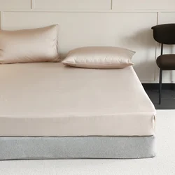 Luxury Mulberry Silk Fitted Bed Sheet with Elastic Bands - 200x220x30cm (Platinum Light Gold)