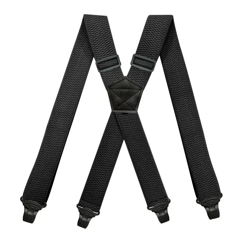 Men Suspenders Braces 3.8cm Wide X-Back 4 Plastic Gripper Clasps Adjustable Elastic