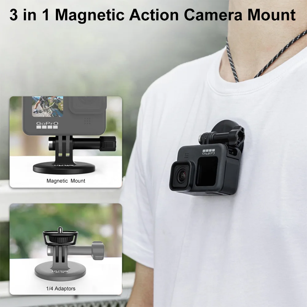 UURIG BH-06 Magnetic Sports Camera Neck Holder Mount Quick Release with 1/4  Inch Screw Adapter Lanyard Replacement for GoPro Hero 10/9/8 Sports Cameras  