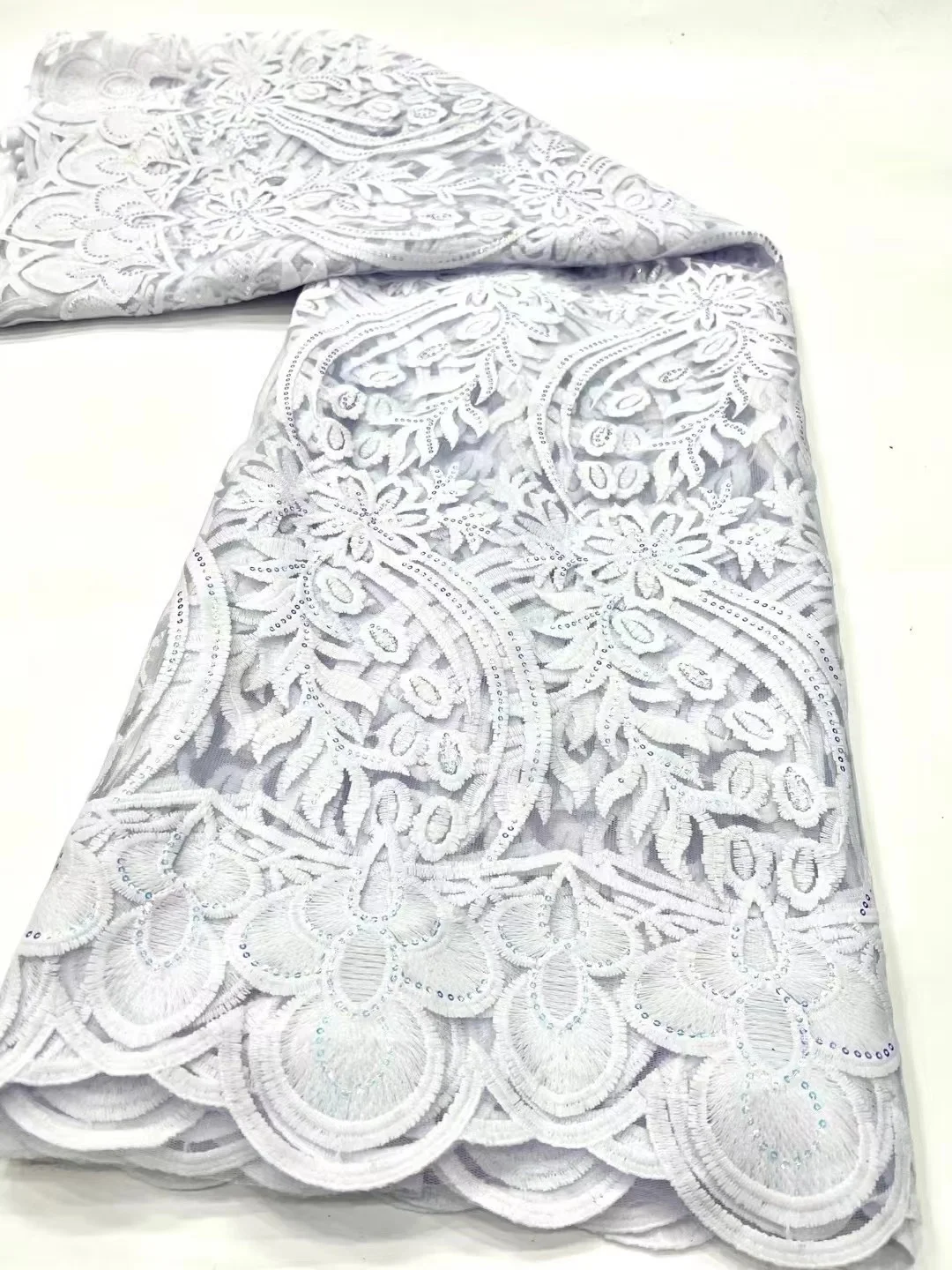 

PURE white African Lace Fabric 2023 Sequins High Quality Lace Tulle Embroidery Fabric For Women Party Dress Nigeria Lace Fabric