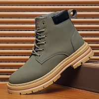 Men Leather Shoes High Top Boots Fashion Motorcycle Ankle Boots Men Winter Boots Man Shoes Lace-Up Botas Hombre Spring Hot Sale