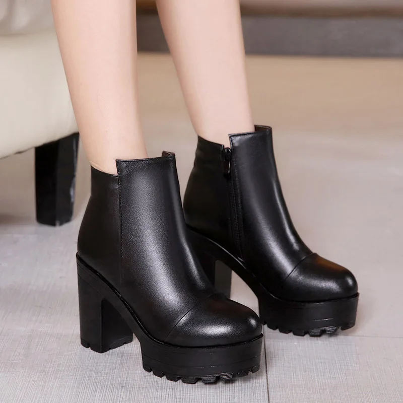Plus Size 32-43 Fashion Women Shoes Zipper High Heel Ankle Boots For Women Shoes Winter Platform Plush Warm Ladie Snow Boots