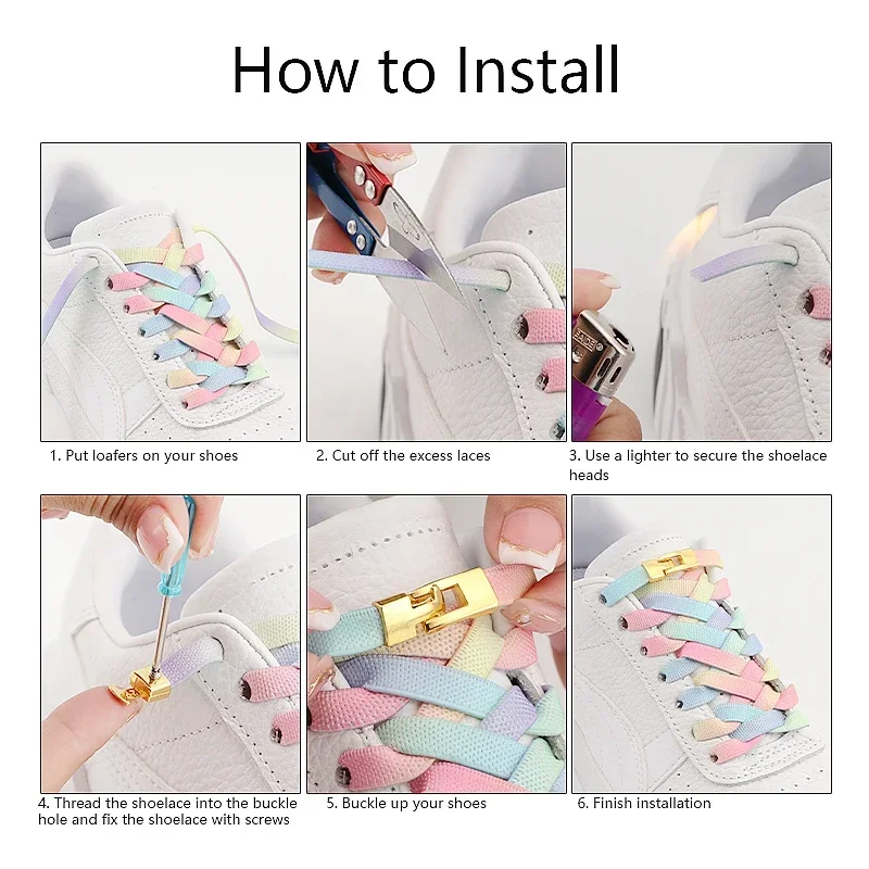 Vibrant Rainbow No-Tie Elastic Shoelaces